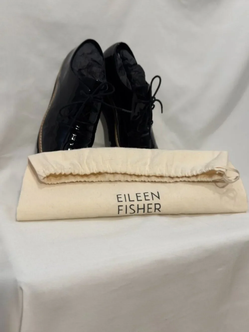Eileen Fisher Eddy Black Patent Leather Platform Oxfords